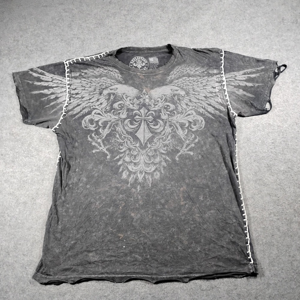 Affliction Live Fast Eagle Men XL Gray Graphic T-Shirt Whipstitch Distressed